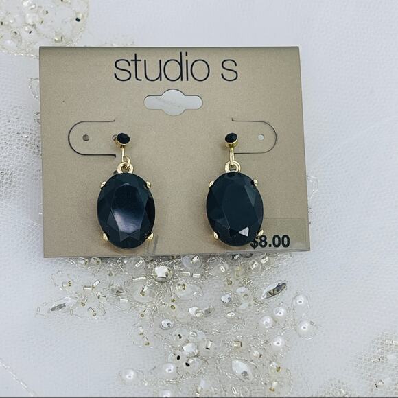 Studio S Black Rhinestone Earrings NWT - Picture 2 of 5